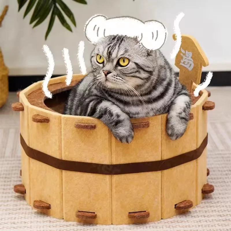 Wooden Tub Felt Cat Bed