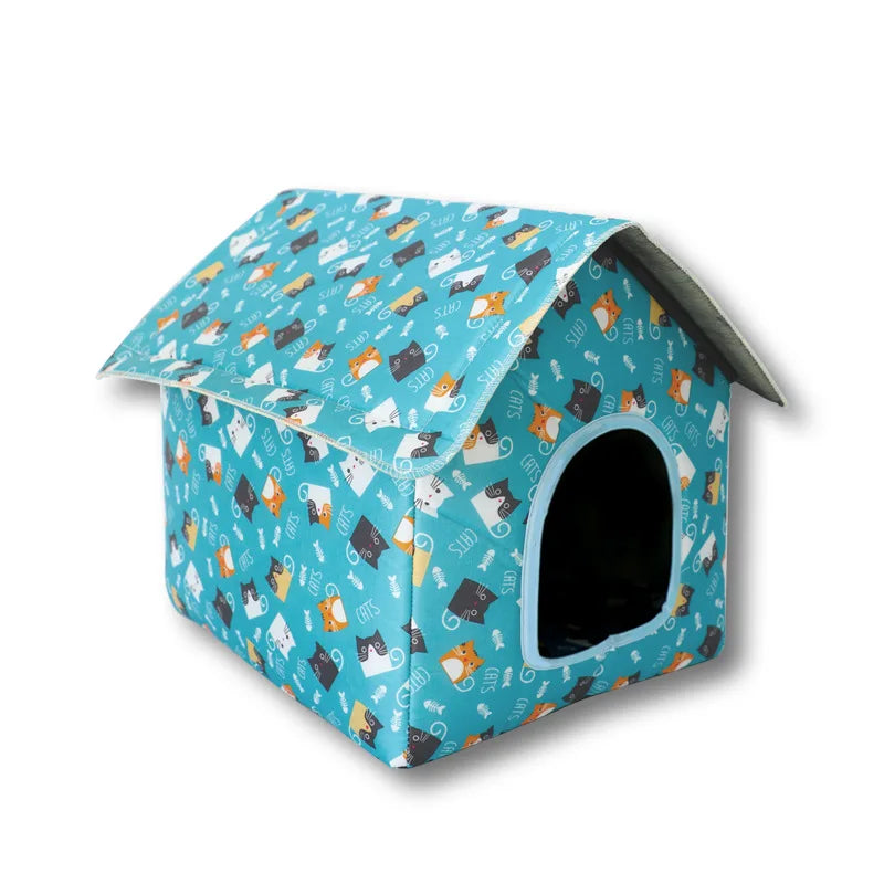Foldable Printed Pet House - Blue / S