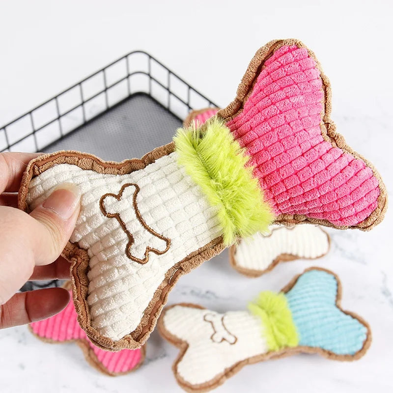 Squeaky Plush Bone Dog Toy