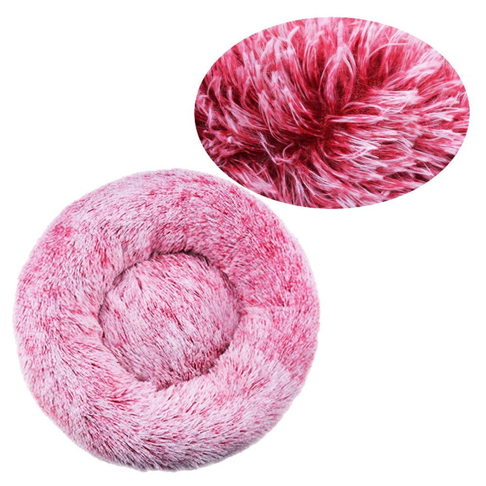 Fluffy Round Calming Bed, up to 90 cm - Gradient Rose Red / 50 cm