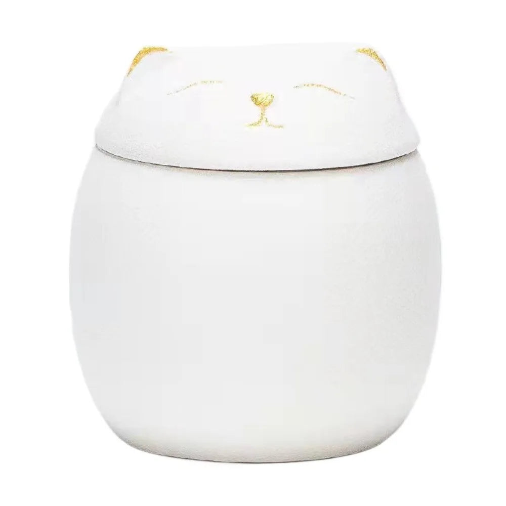 White cat ceramic urn