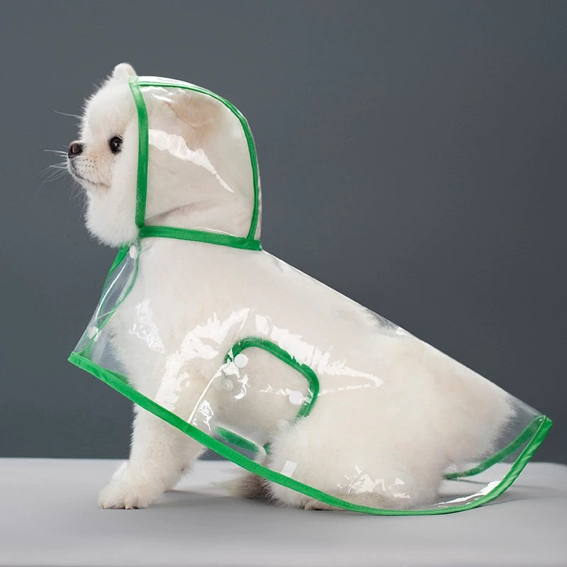 Clear Hooded Dog Raincoat - XS / Green