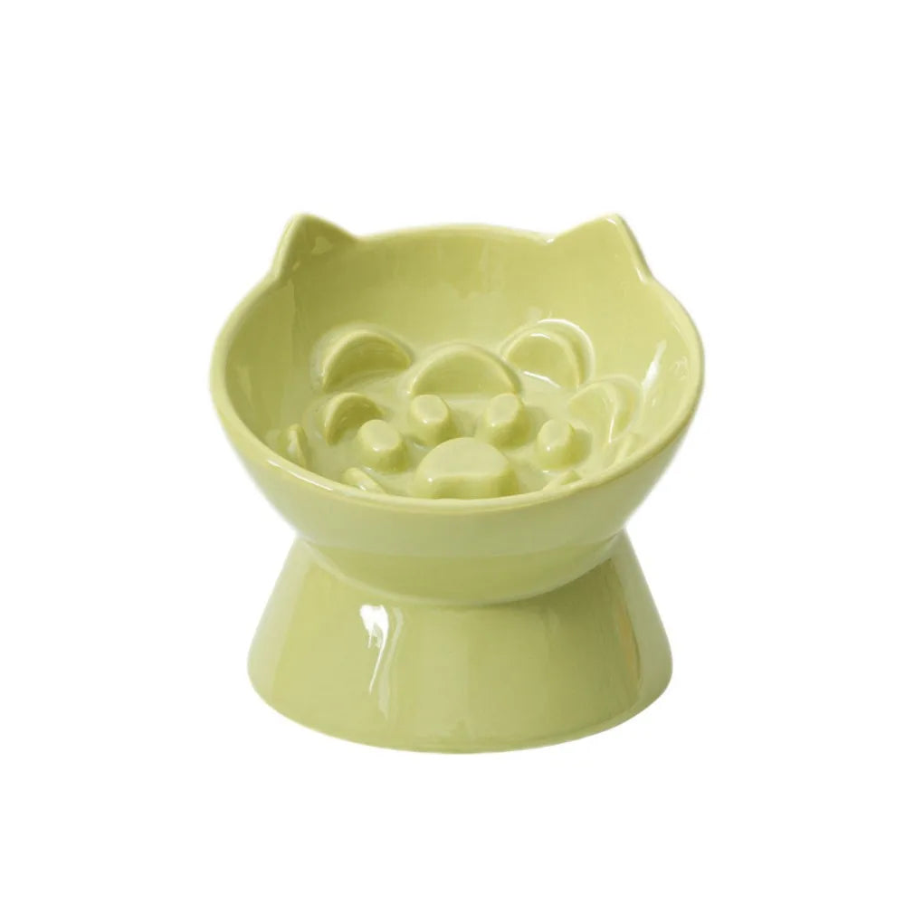 Raised Ceramic Slow Feeder Bowl - Green