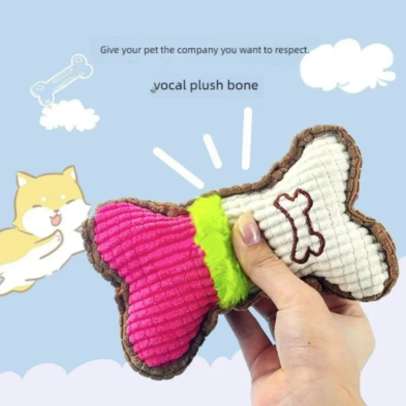 Squeaky Plush Bone Dog Toy