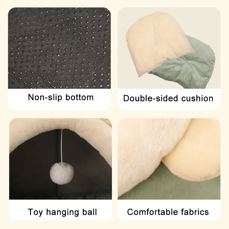 Cosy Cave Cat Bed with Hanging Ball