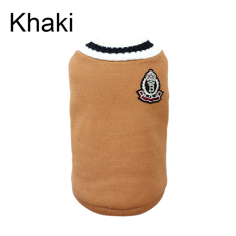 College-Style V-Neck Dog Jumper - Khaki / 5XL