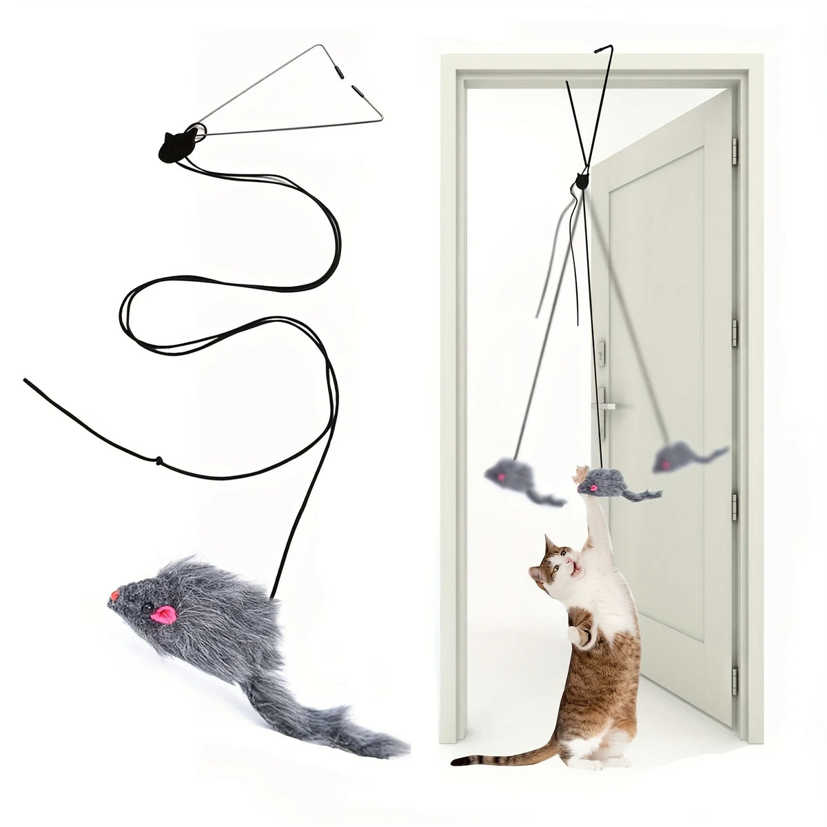 Door-Hanging Elastic Cat Toy with Mouse