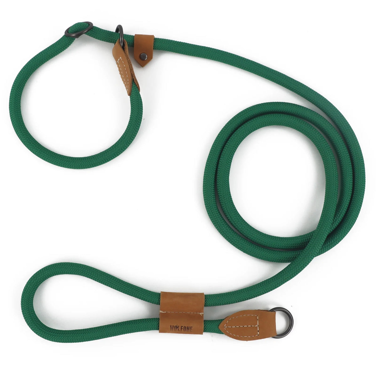 Multi-Use Rope Lead with Leather Trim - Green / 3 m
