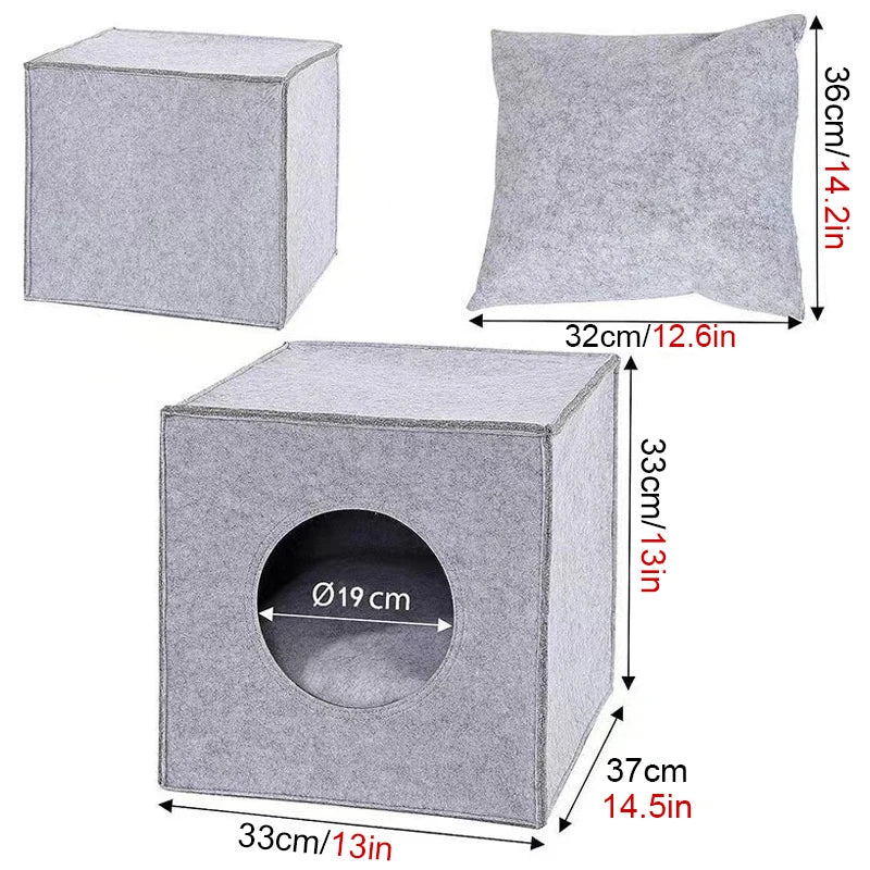 Felt Cat Cube Bed - Light Grey