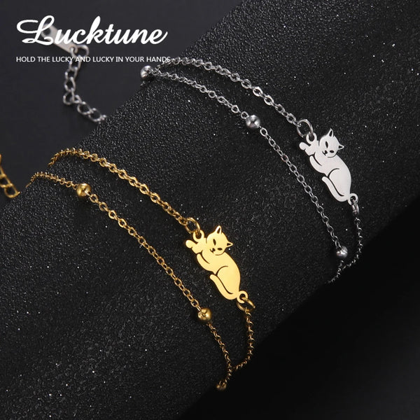 Stainless Steel Cat Charm Bracelet