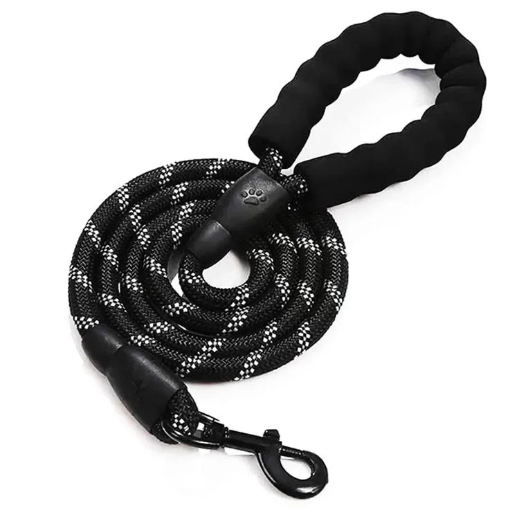 Reflective Nylon Rope Dog Lead - Black / 0.6 cm 1.5 m