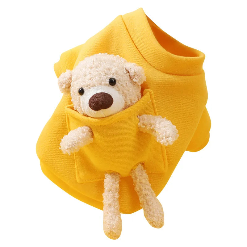 Hoodie with Teddy in the Pocket - Yellow / S