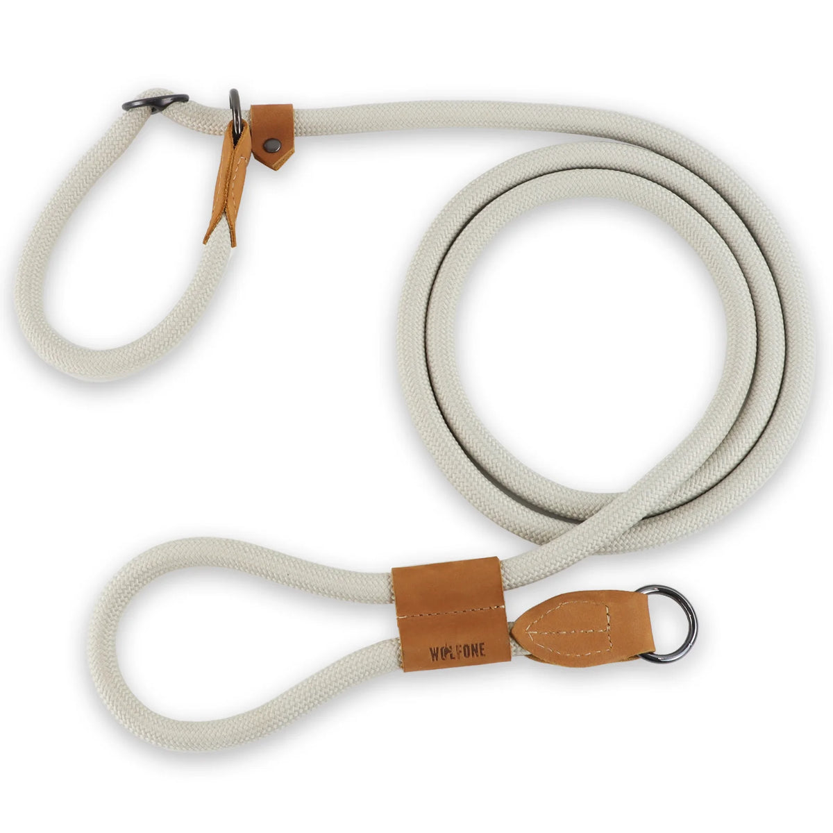 Multi-Use Rope Lead with Leather Trim - White / 2.1 m