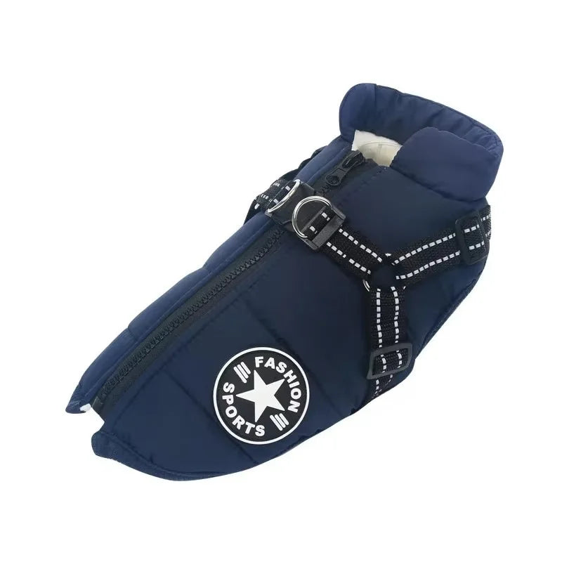 Warm Dog Jacket with Built-In Harness - Blue / L