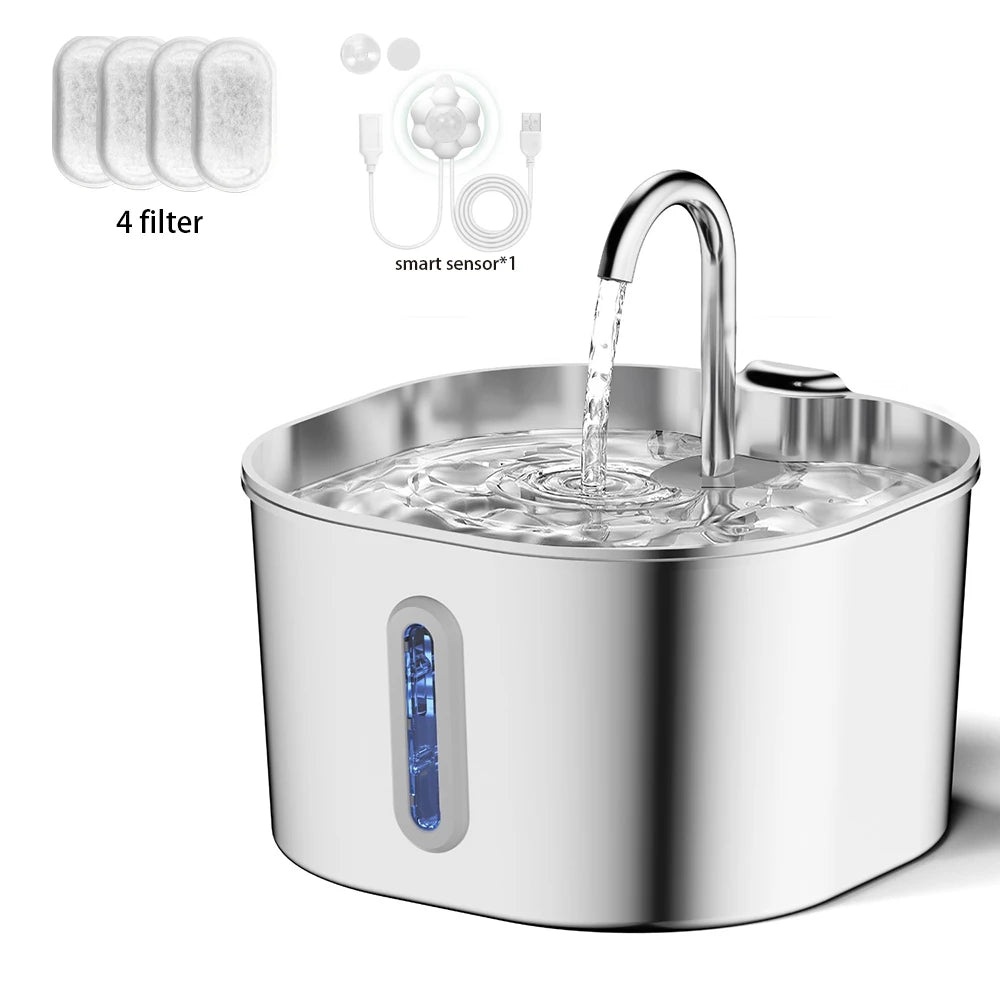 Stainless Steel Cat Water Fountain, 2.2 L - 3chip Sensor