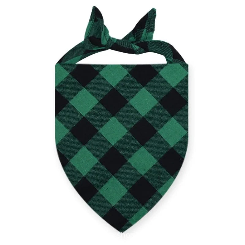 Plaid Cotton Bandana for Dogs - Green / S (48 x 34 cm)