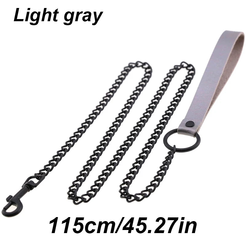 Chew-Proof Chain Dog Lead with Padded Handle - Light Gray