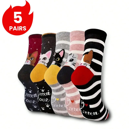 Cat Pattern Crew Socks