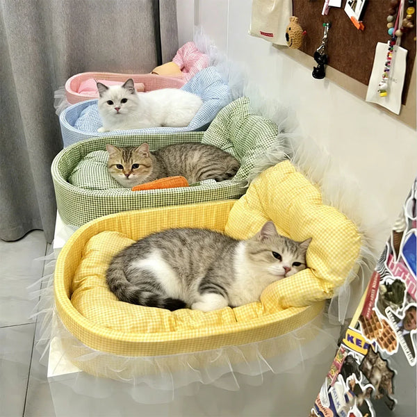 Lace-Trimmed Oval Pet Bed