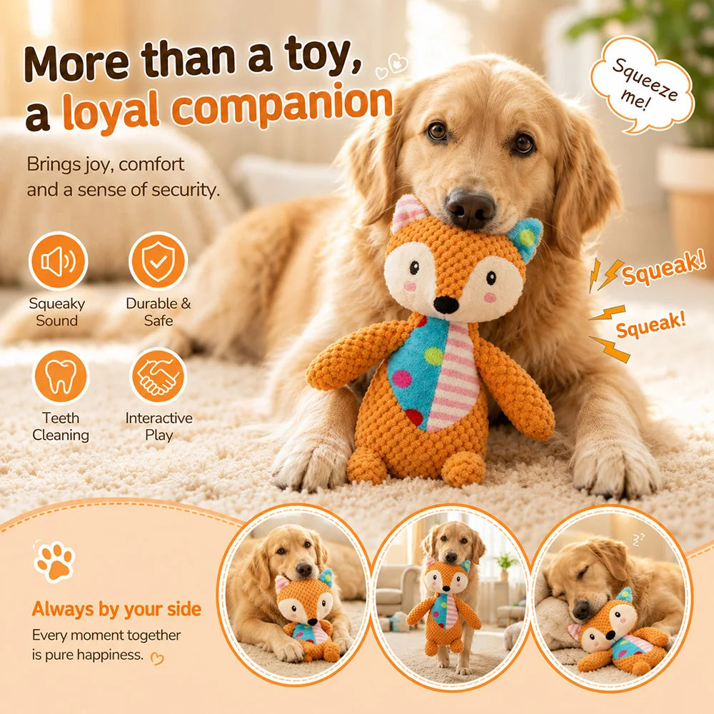 Squeaky Plush Animal Dog Toys - Fox