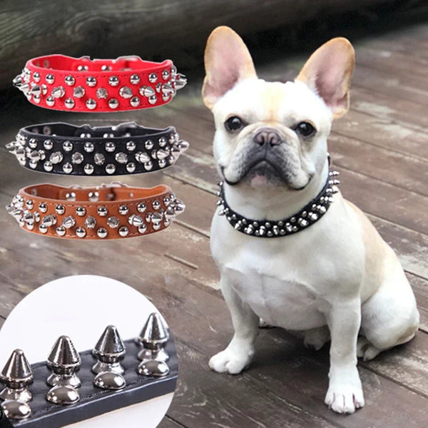 Spiked Faux Leather Dog Collar