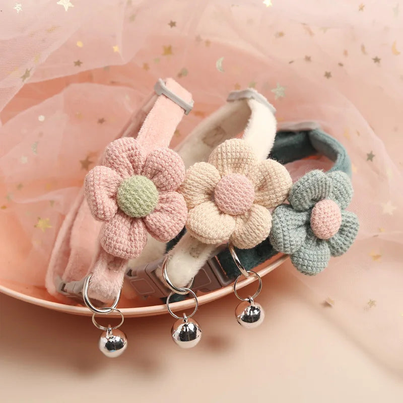 Crochet Flower Cat Collar with Bell
