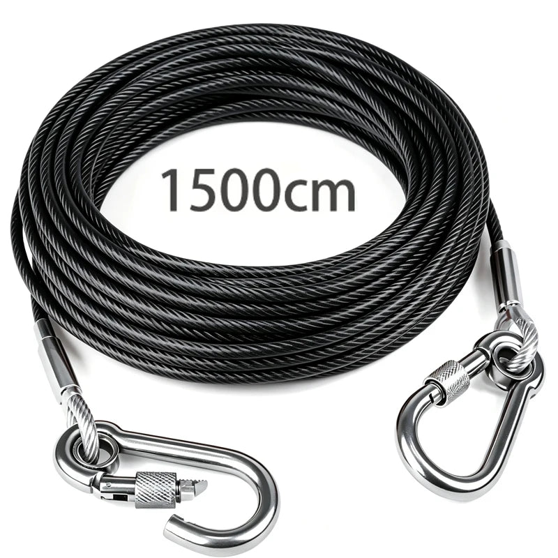Heavy-Duty Steel Dog Tie-Out Cable - Black 1500 cm