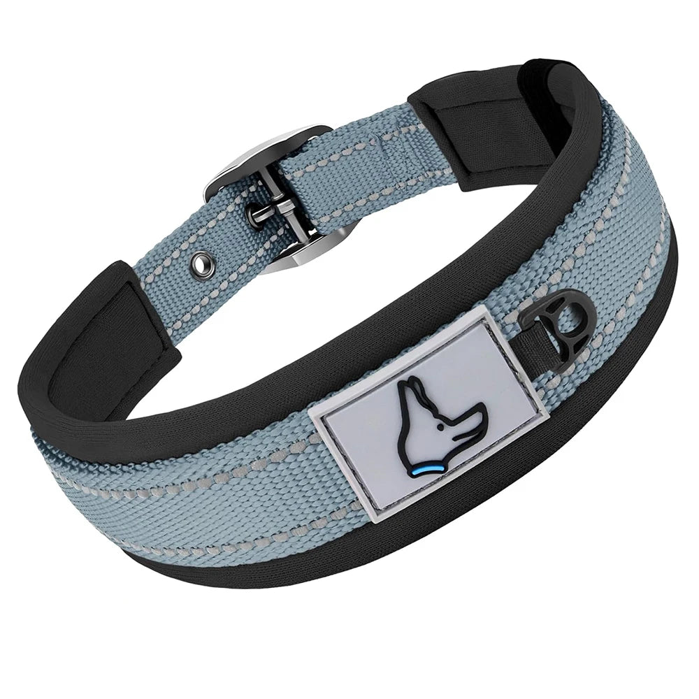 Padded Reflective Dog Collar - Grey / S