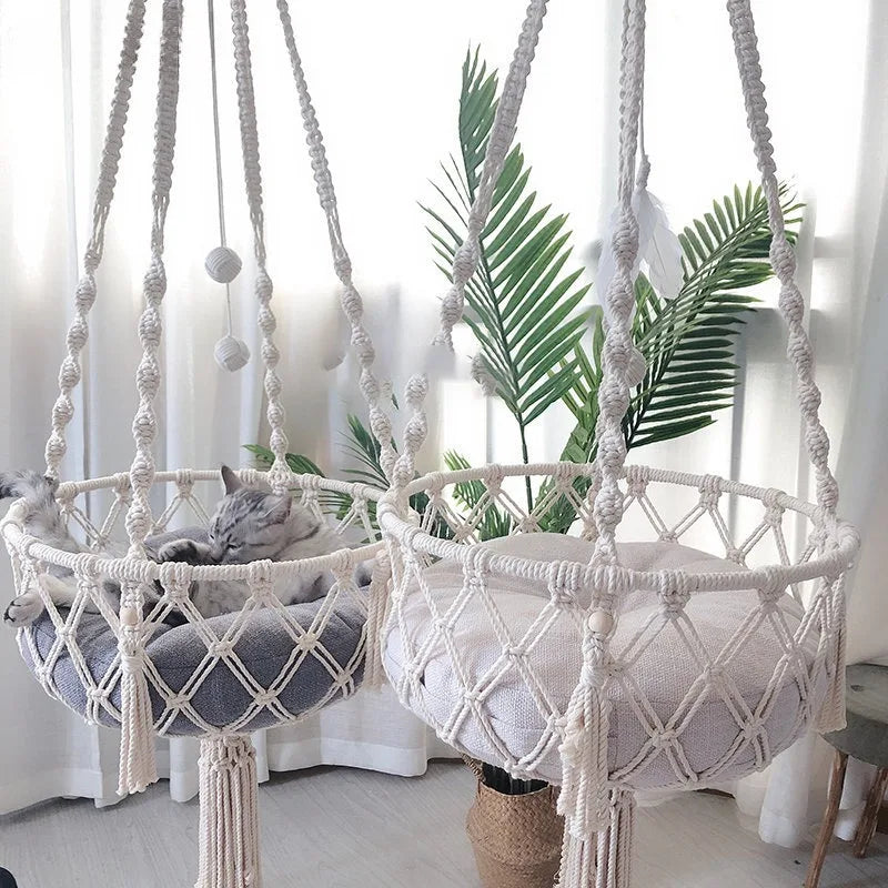 Macrame Hanging Cat Hammock