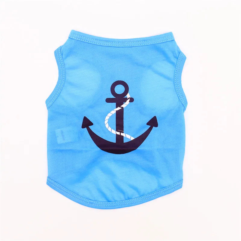 Printed Summer Vest for Small Dogs - Blue Anchor / XS (0.6 to 1.2 kg)