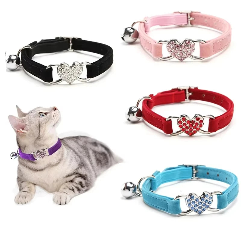 Velvet Heart Cat Collar with Bell