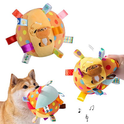 Plush Tag Ball Dog Toy with Squeaker