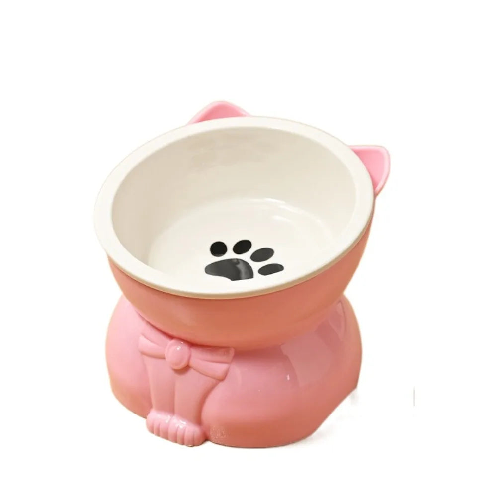 Ceramic Cat Bowl with Paw Print - Pink