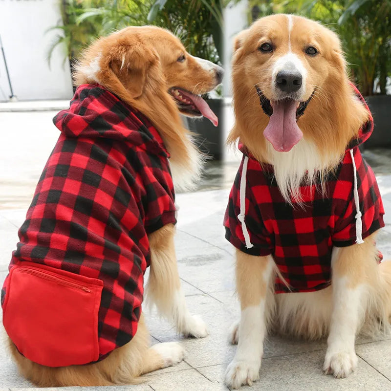 Reversible Plaid Dog Coat - Red Plaid / 5XL (25 to 45 kg)