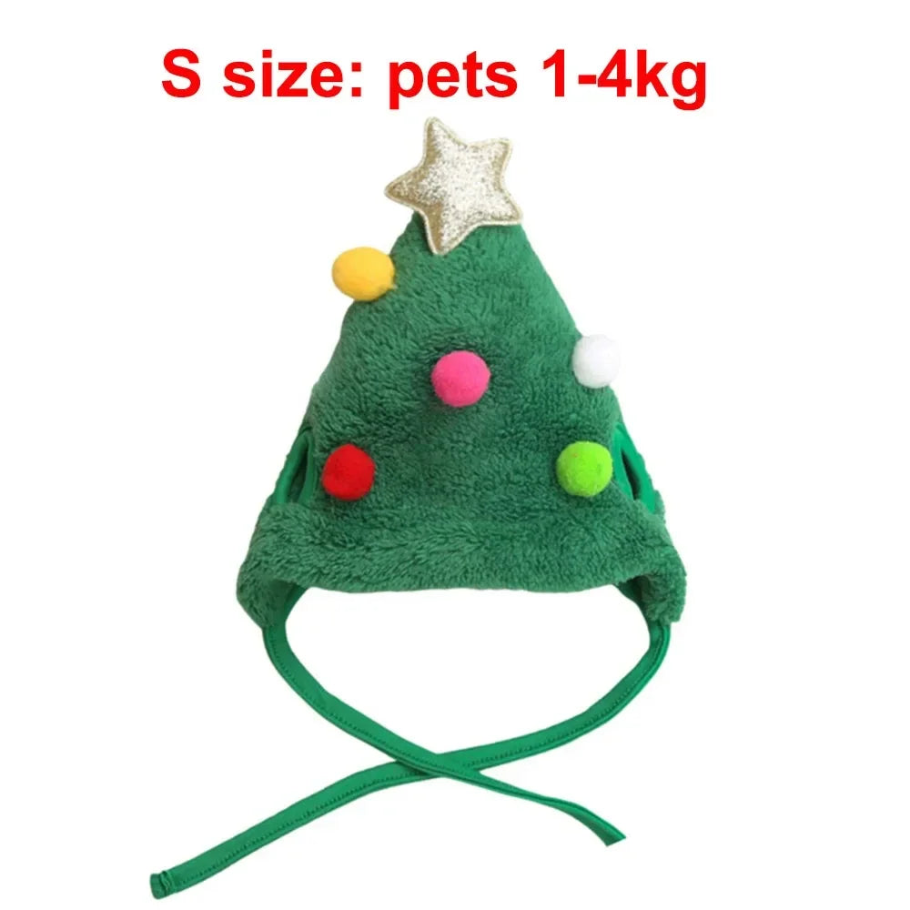 Christmas Hat or Bib for Pets - Green tree hat, S (1 to 4 kg)