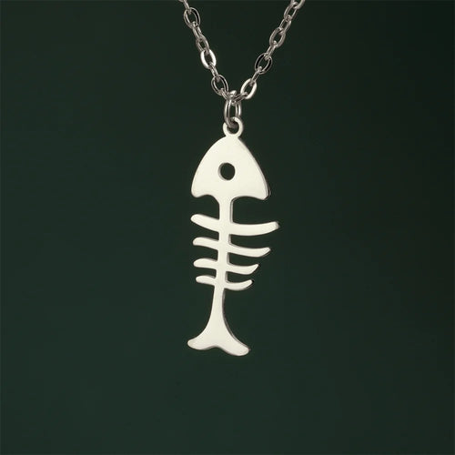 Cat & Fishbone Pendant Necklace