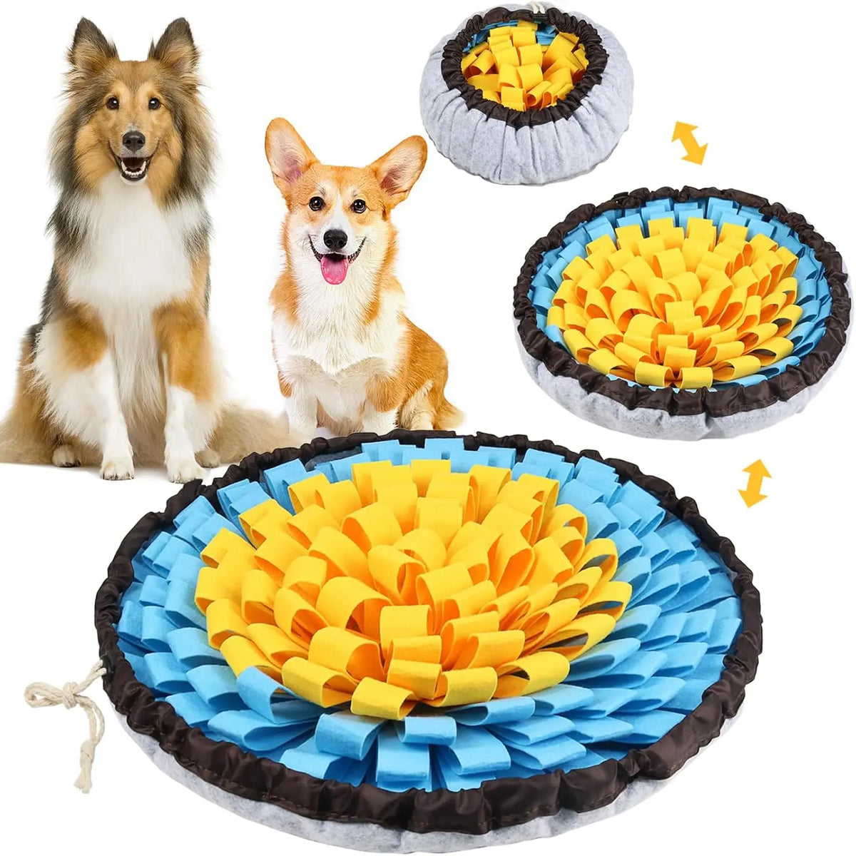 Round Snuffle Mat for Dogs - Yellow and Blue