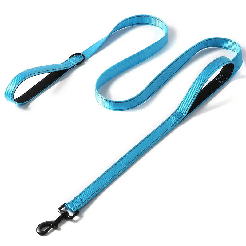 Double-Handle Reflective Dog Lead - Sky Blue / 1.2 m