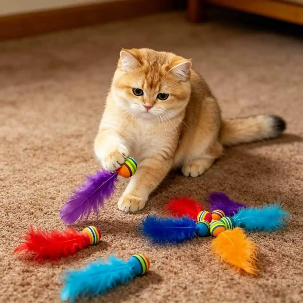 Feather Ball Cat Toys, Pack of 3