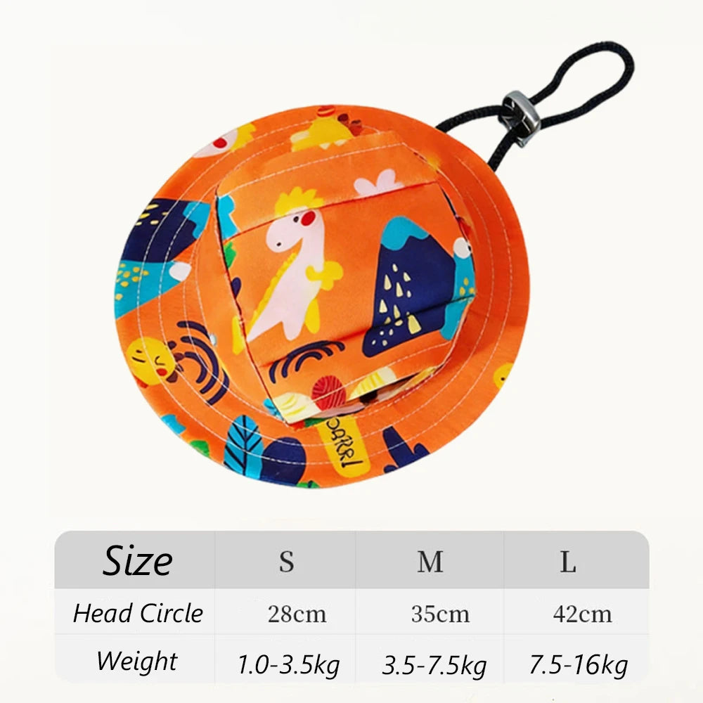 Printed Sun Cap for Dogs - Orange Dinosaur / M (3.5 to 7.5 kg)