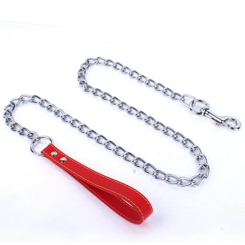 Chain Dog Lead with Padded Handle - Red