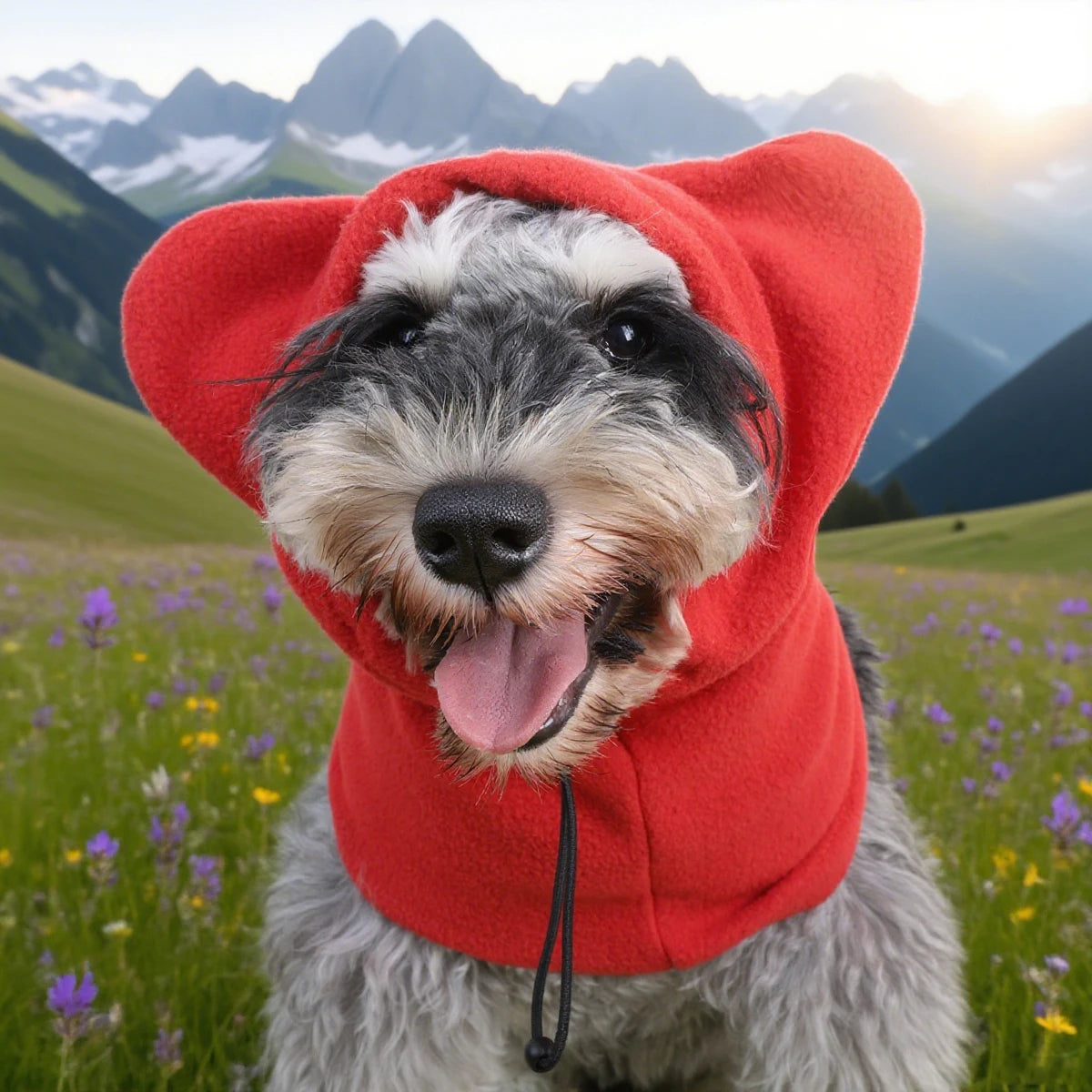 Fleece Snood Hat with Ears - S / Red