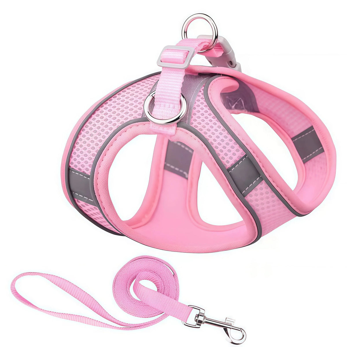 Reflective Mesh Harness and Lead Set - Light Pink / L