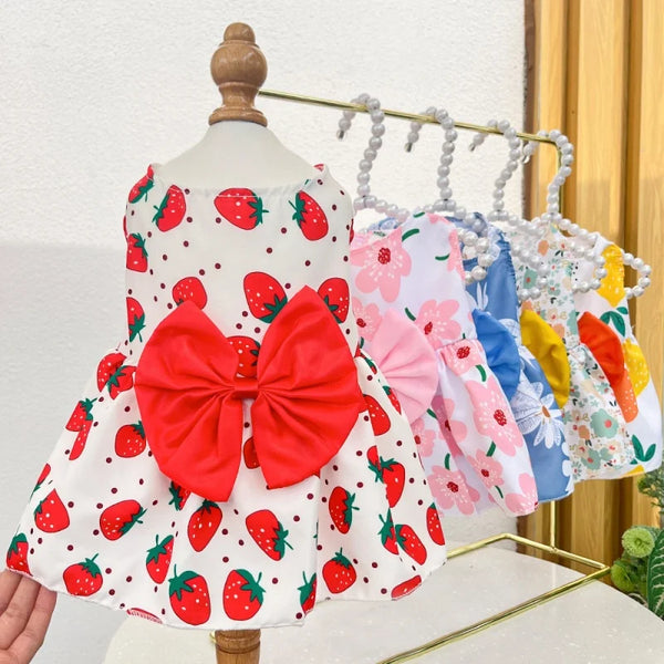 Bow Print Summer Dress for Small Dogs