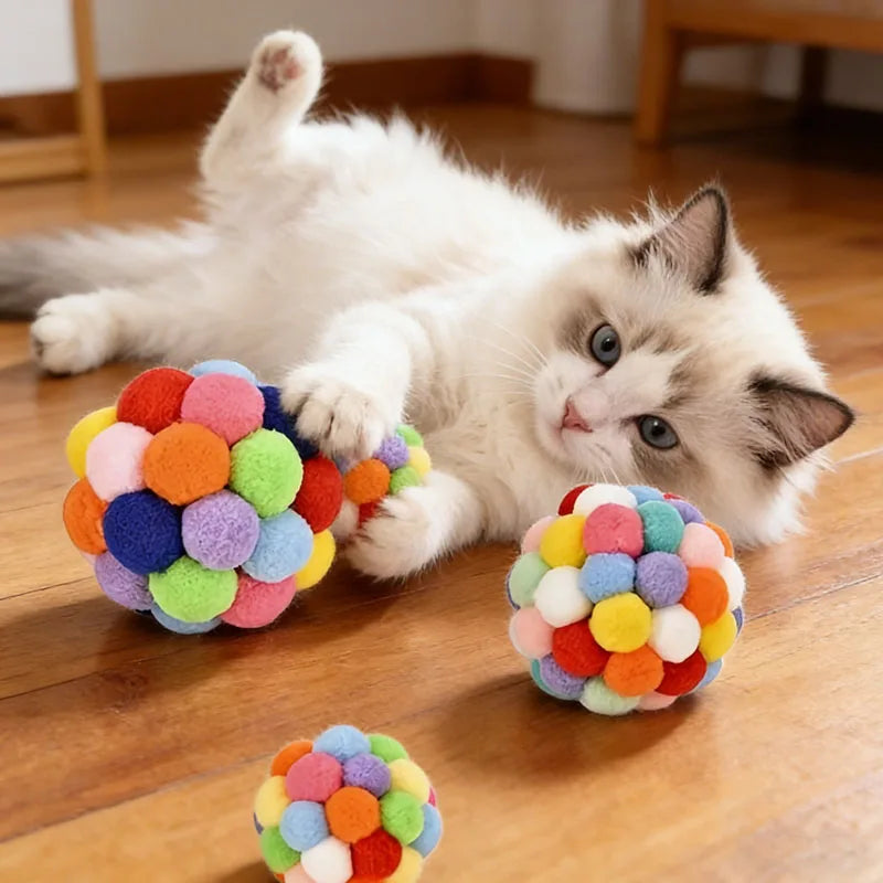 Pom-Pom Bell Balls for Cats, Pack of 2