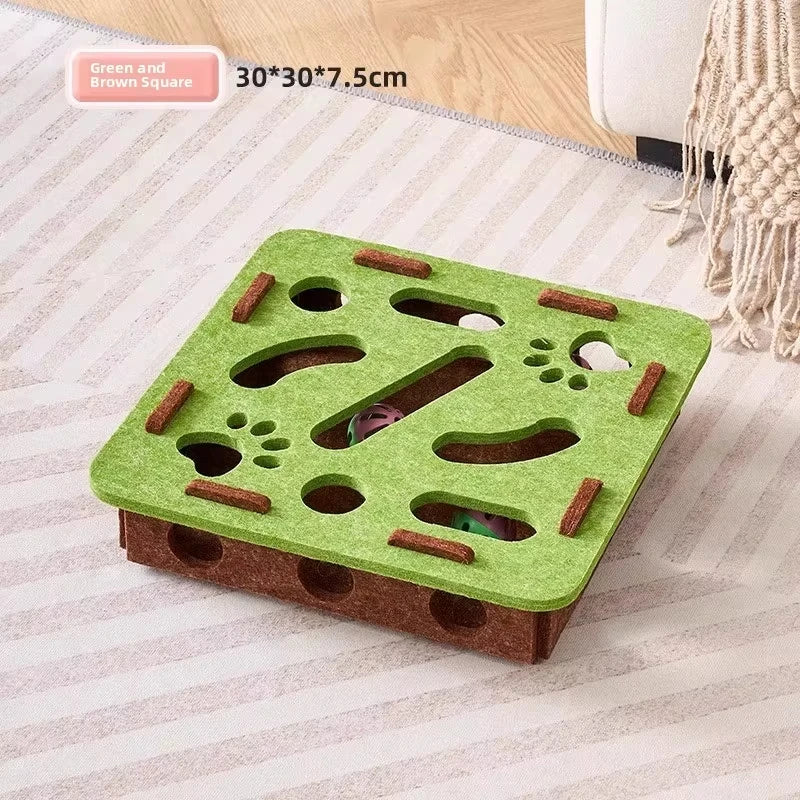 Felt Puzzle Box Cat Toy with Ball - Green-square