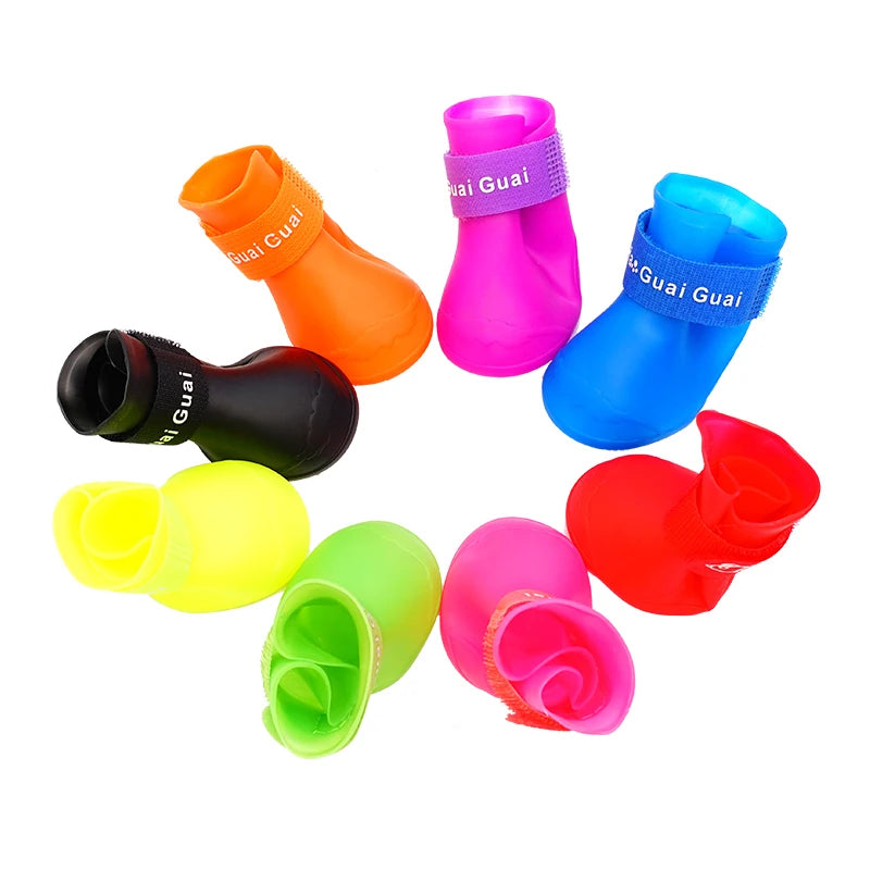 Silicone Rain Boots for Dogs, Set of 4
