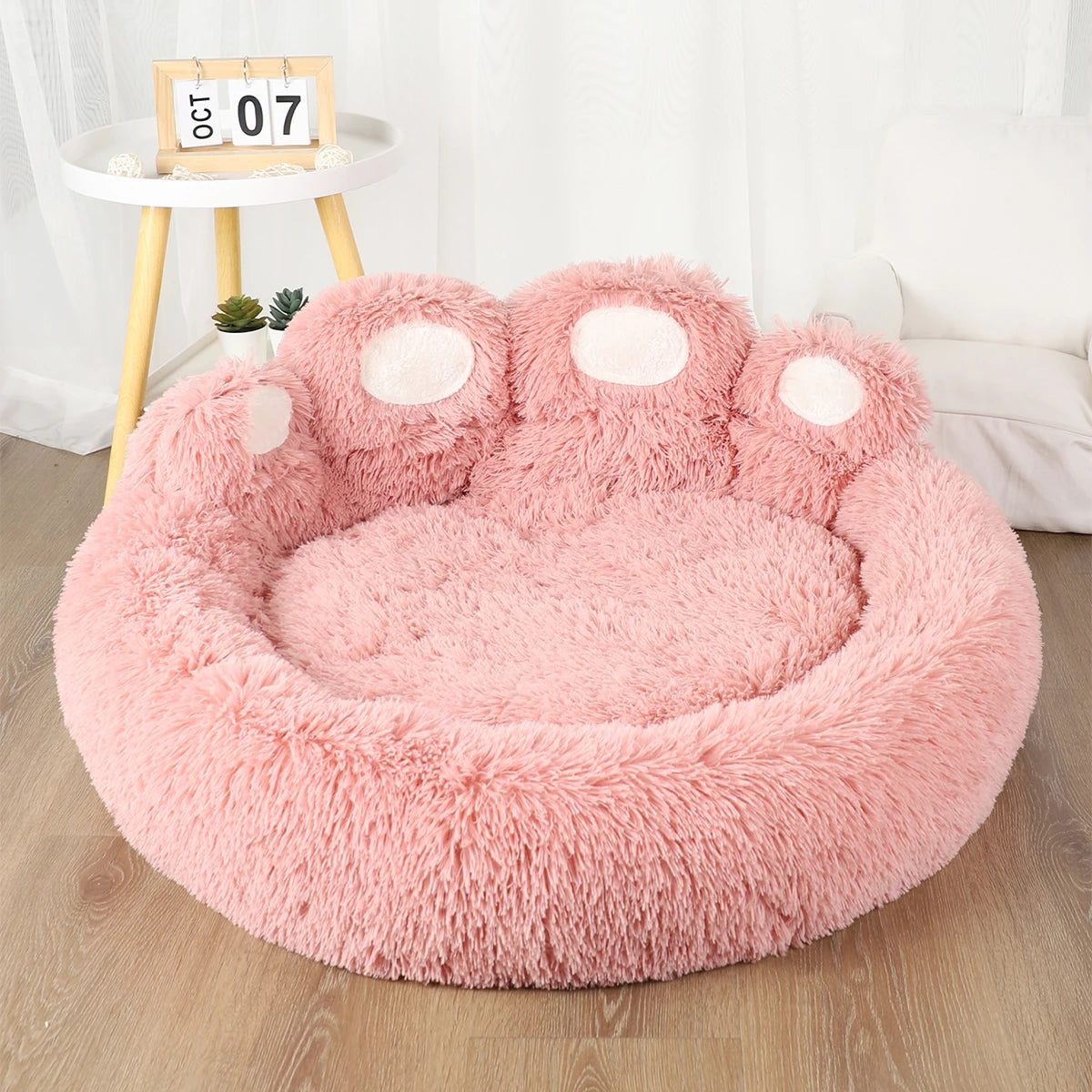 Fluffy Paw Pet Bed - Pink / L, 70 cm