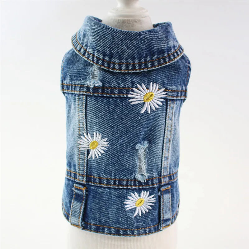 Denim Jacket for Small Dogs - Dark blue daisy / XS (1 to 1.5 kg)