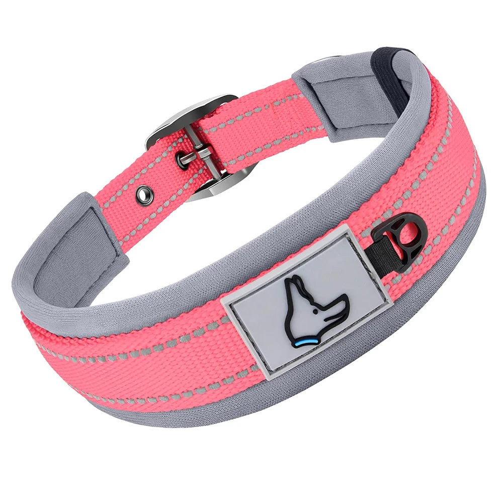 Padded Reflective Dog Collar - Pink / S